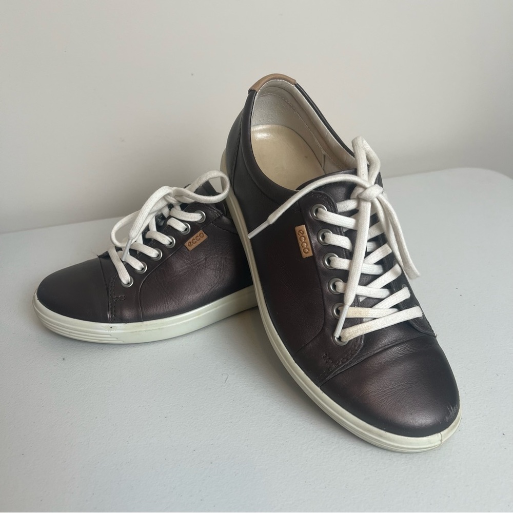 Women’s Ecco Metallic Pewter Copper Brown Leather Sneakers White Sole 38 US 7.5